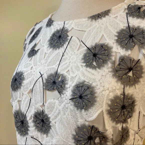 Grey Floral Embroidered Eyelet Lace Shift Dress - Picture 4 of 5